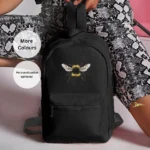 Bumble bee embroidered backpack , Embroidered Bee Backpack, Mini Bee Rucksack, Bee Lover Gift, Unisex Backpack, Compact Backpack, Stylish Bee Bag, Kids Bee Backpack, Adult Bee Rucksack, Bee Embroidery Bag, Whimsical Backpack, 7 Litre Capacity Bag, School Backpack, College Backpack, Practical Bee Bag, Fashionable Backpack, Bumble Bee Gift Idea, Adjustable Strap Backpack, Padded Back Panel Bag, Everyday Bee Bag, Grab Handle Backpack.