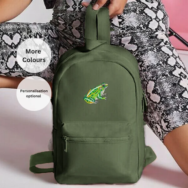 Embroidered Frog Backpack, Mini Frog Rucksack, Frog Lover Gift, Personalized Frog Bag, Kids Frog Backpack, Adults Frog Rucksack, Unisex Backpack, Customizable Rucksack, Frog Embroidery Design, Cute Frog Bag, Compact Backpack, Everyday Essentials Bag, Travel Frog Bag, Back-to-School Frog Gift, Lightweight Rucksack, Adjustable Strap Backpack, Padded Back Panel Bag, Stylish Frog Gift, Animal Embroidery Bag, Unique Frog Accessory.