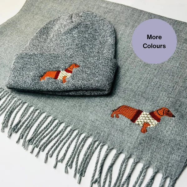 Dachshund scarf and beanie hat set