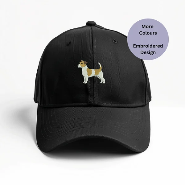 Jack Russell Embroidered Baseball Cap featuring a detailed Jack Russell design, adjustable strap, and unisex fit, perfect for dog lovers and casual fashion.