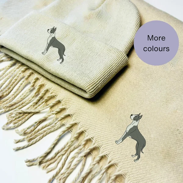 Great Dane embroidered beanie hat and scarf set