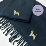 Jack Russell scarf and hat set, embroidered dog accessories, dog lover gift set, Jack Russell gift idea, cozy winter accessories, dog walker essentials, Jack Russell embroidered scarf, Jack Russell embroidered hat, matching scarf and hat, stylish dog-themed set, pet lover gift, warm embroidered gifts, Jack Russell fashion, cute dog lover accessories.