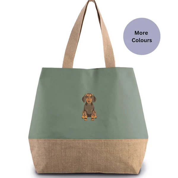 Dachshund embroidered jute shoppers bag