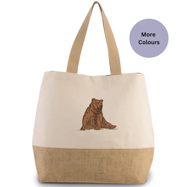 Bear embroidered jute shoppers bag