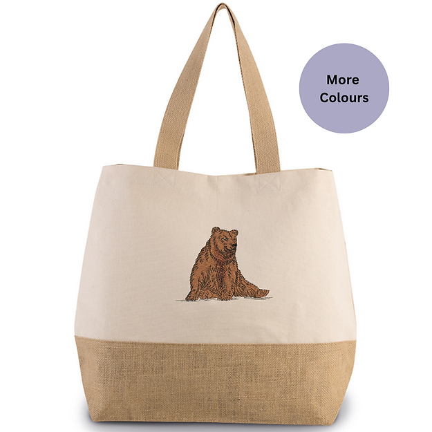 Bear embroidered jute shoppers bag