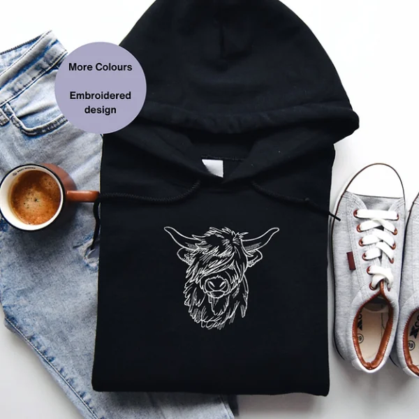 Scottish Highland Cow Sketch Hoodie