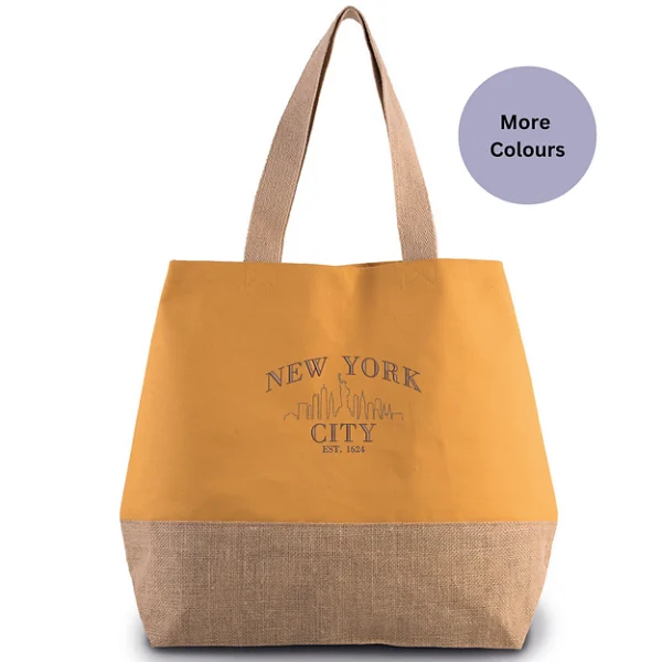 New York embroidered jute shoppers bag