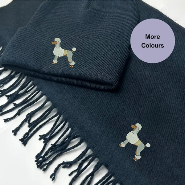Poodle Embroidered Scarf and Hat Set