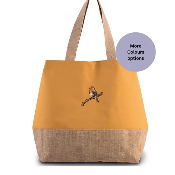 Robin Embroidered Bag, Eco-Friendly Shopper Bag, Bird Lover Gift, Durable Jute Bag, Robin Tote Bag, Spacious Shopping Bag, Stylish Embroidered Bag, Robin Embroidery Design, Nature Lover Tote, Jute Shopper Bag, Sustainable Tote Bag, Christmas Robin Bag, Everyday Tote Bag, Wildlife Embroidered Bag, Handmade Jute Bag