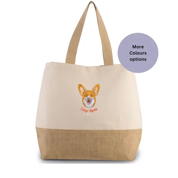Corgi Mama embroidered jute shoppers bag