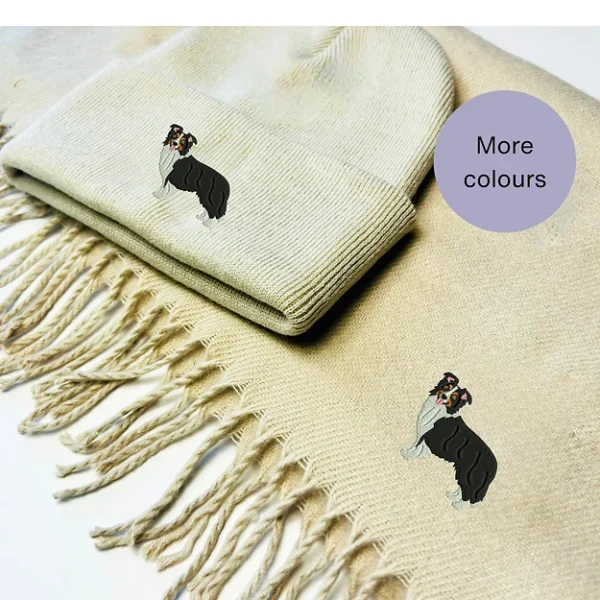 Border Collie Winter Scarf and Beanie Hat