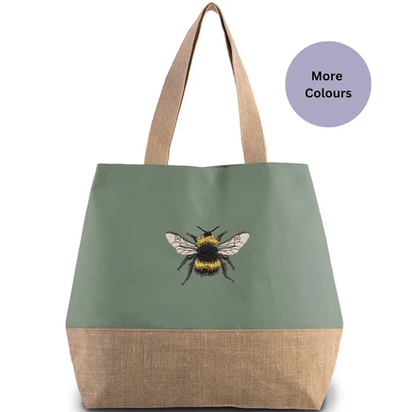 Bumble Bee embroidered jute shoppers bag