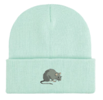 Embroidered Rat Beanie Hat featuring a detailed rat design, made from soft-touch acrylic, perfect for rat lovers and cozy winter fashion.