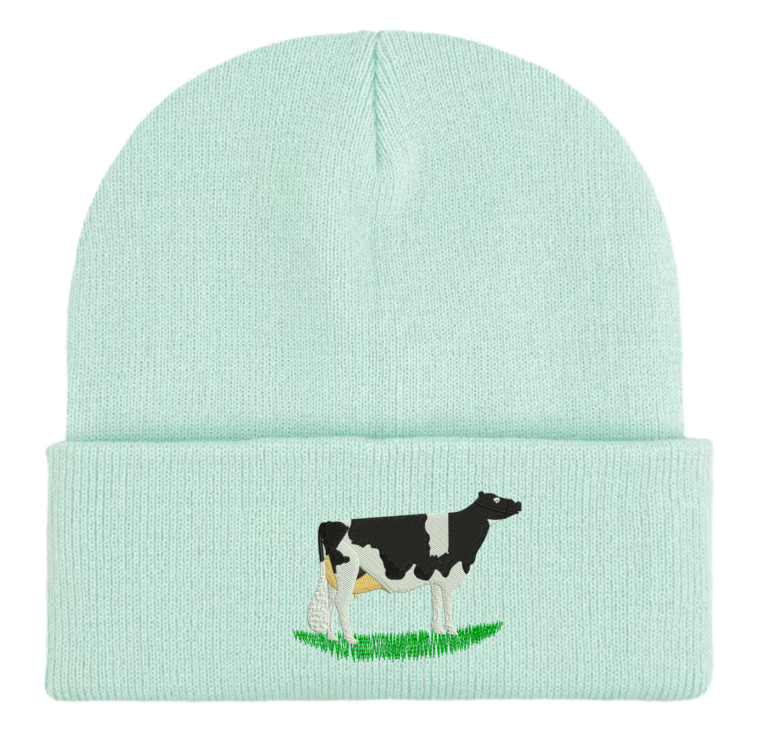 Cow Embroidered Beanie, Cow Embroidered Beanie in soft-touch acrylic, perfect for cow lovers and winter warmth