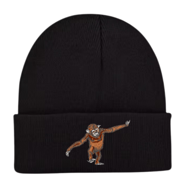 Chimpanzee embroidered beanie hat