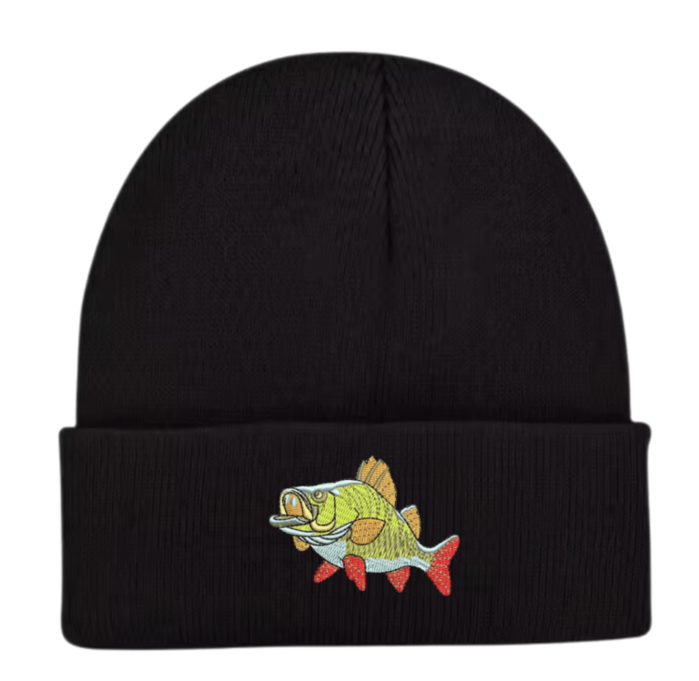 Perch beanie hat, embroidered design