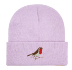 Robin Embroidered Slouchy Beanie in soft-touch fabric, featuring a detailed robin design, available in 14 colors, perfect for bird lovers and winter fashion.