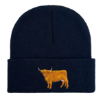 cottish Highland Cow Embroidered Beanie Hat in soft-touch acrylic, perfect for farm animal lovers and winter warmth