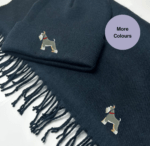 Miniature Schnauzer Scarf and Beanie Hat Se, embroidered hat and scarf set, Embroidered Dog Hat, Dog Lover Gift Set, Winter Dog Walker Accessories
