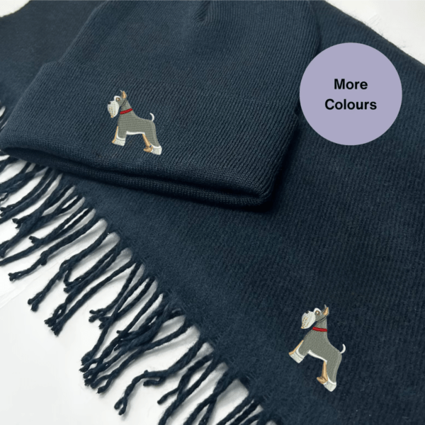 Miniature Schnauzer Scarf and Beanie Hat Se, embroidered hat and scarf set, Embroidered Dog Hat, Dog Lover Gift Set, Winter Dog Walker Accessories