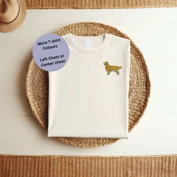 Golden Retriever Embroidered T-shirt, Golden Retriever T-Shirt, Embroidered Dog Design, Organic Cotton T-Shirt, Eco-Friendly Clothing, Unisex Dog Lover Shirt, Golden Retriever Lover Gift, Custom Embroidered T-Shirt, Comfortable Summer Tee, Dog Lover Apparel, Playful Pet Design, Stylish Dog Lover Outfit, Unique Dog Gift, Handmade Dog T-Shirt, Golden Retriever Enthusiast Apparel, Sustainable Fashion