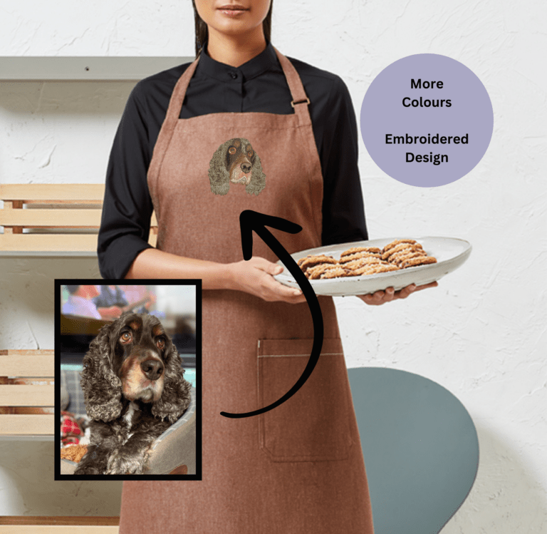 Customised Pet Embroidered Apron, Personalized Pet Apron, Custom Pet Portrait Apron, Apron for Animal Lovers, Pet Lover Gift, Unique Pet Gift Idea, Embroidered Pet Design, Thoughtful Gift for Pet Owners, Custom Kitchen Apron, Apron with Pet Embroidery, Pet Lover Kitchen Accessory, Handcrafted Custom Apron, Personalized Cooking Apron, Gift for Animal Enthusiasts, Custom Pet Keepsake.