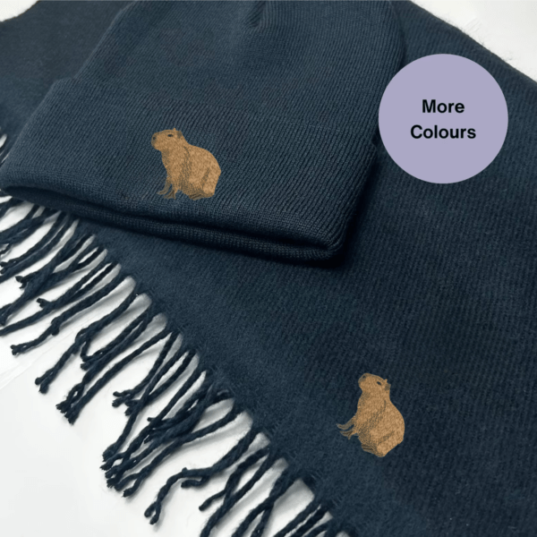 Capybara Scarf and Beanie Hat Set, Capybara Lover Gift, Embroidered Capybara Hat, Capybara Scarf and Beanie, Cozy Woodland Animal Accessories, Cute Capybara-Themed Apparel, Unisex Capybara Hat and Scarf, Winter Animal Lover Outfit, Warm Capybara Enthusiast Wear, Stylish Capybara-Themed Gift, Practical Animal Lover Accessories