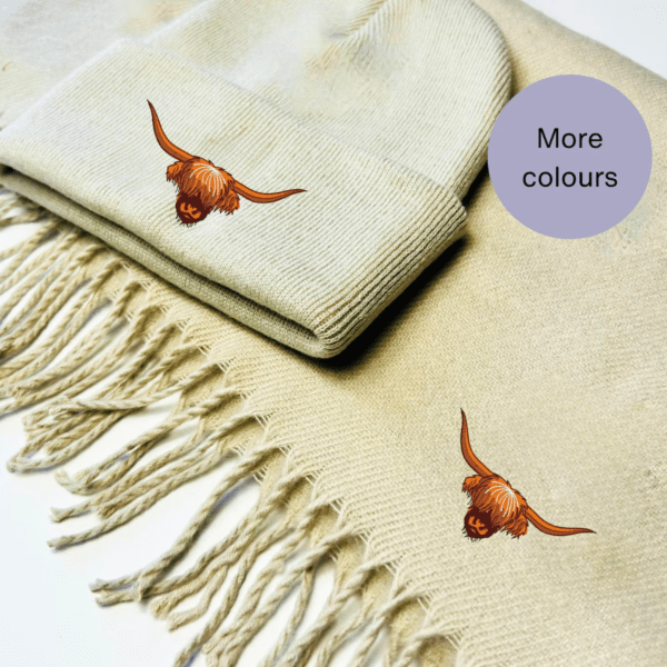 Highland cow scarf and beanie hat
