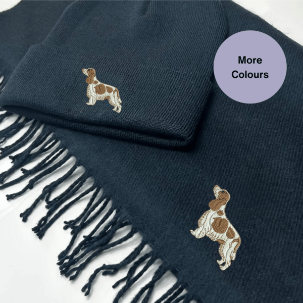 Cocker Spaniel Embroidered Scarf and Hat Set, Embroidered dog