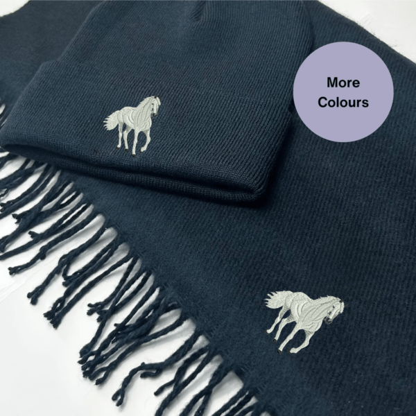 Embroidered Horse Hat and Scarf Set