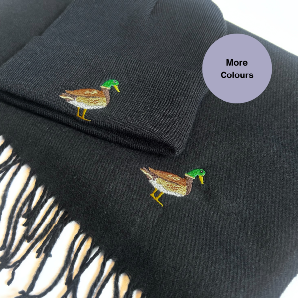 Embroidered Duck Scarf and beanie hat set