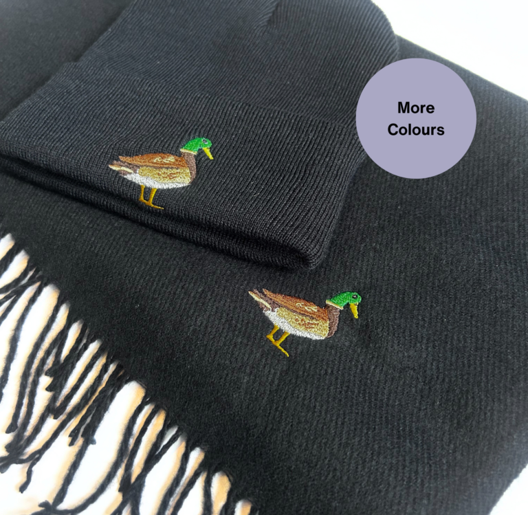 Embroidered Duck Scarf and beanie hat set
