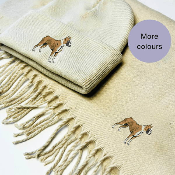 Boxer Dog Scarf and Beanie Hat Set