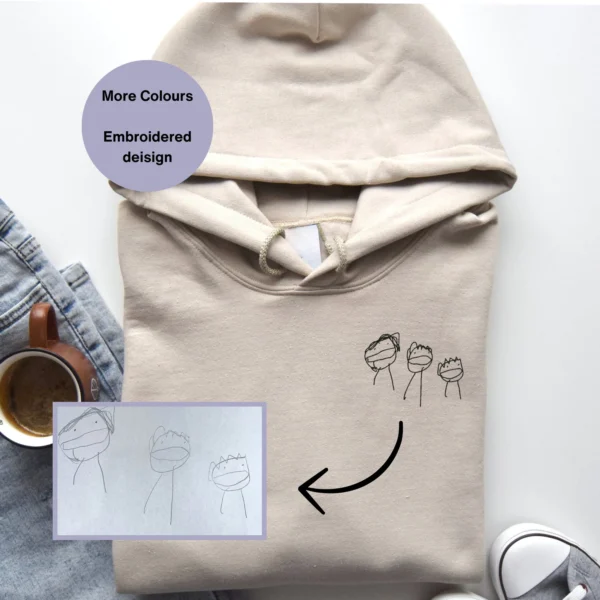 Customised Hoodies, Kids Drawing Hoodie, Personalised Hoodies, Embroidered Hoodies, Custom Embroidery, Father’s Day Gift, Mother’s Day Gift, Sentimental Gift Idea, Organic Cotton Hoodie, Unisex Hoodie, Thoughtful Gift, Unique Gift Idea, Kids Art Hoodie, Custom Clothing, Handmade Gift, Personalized Apparel, Memorable Gift, Custom Kids Artwork, Embroidered Keepsake, Family Gift Idea.