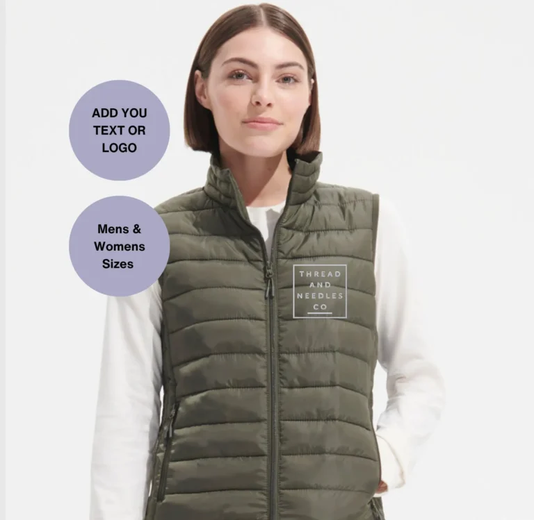 custom body warmer, personalised gilet, embroidered logo gilet, unisex body warmer, lightweight body warmer, showerproof gilet, outdoor adventure clothing, custom embroidered body warmer, personalised walker gift, polyester padded gilet, customised outerwear, logo embroidery, stylish outdoor wear, warm and lightweight gilet, embroidered custom clothing.