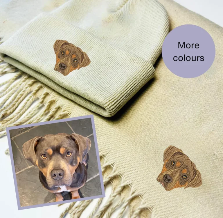 Pet embroidered Scarf and Hat Set, Custom Pet Embroidery, Personalized Winter Accessories, Pet Beanie Hat, Pet Scarf Set, Custom Pet Portrait Gifts, Cozy Winter Pet Outfit, Unique Pet Gifts, Custom Winter Set for Pets, Embroidered Pet Accessories, Warm and Stylish Pet Wear, Customised Pet Winter Gear, Handmade Pet Accessories, Adorable Pet Winter Set, Pet Lover Gifts, One-of-a-Kind Pet Accessories