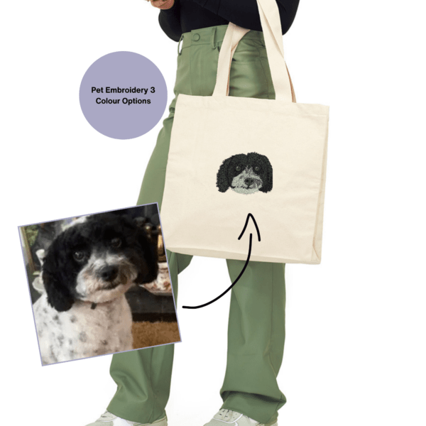 Pet Embroidered Tote Bag, Personalised Pet Gift, Custom Pet Portrait Tote, Canvas Tote for Pet Lovers, Unique Pet Lover Gift, Embroidered Pet Portrait Bag, Personalized Tote Bag, Custom Embroidery Gift, Pet Owner Accessories, Gift for Animal Lovers, Custom Pet Accessories, Spacious Canvas Tote, Everyday Tote for Pet Owners, Special Gift for Pet Lovers, Personalized Pet Keepsake.