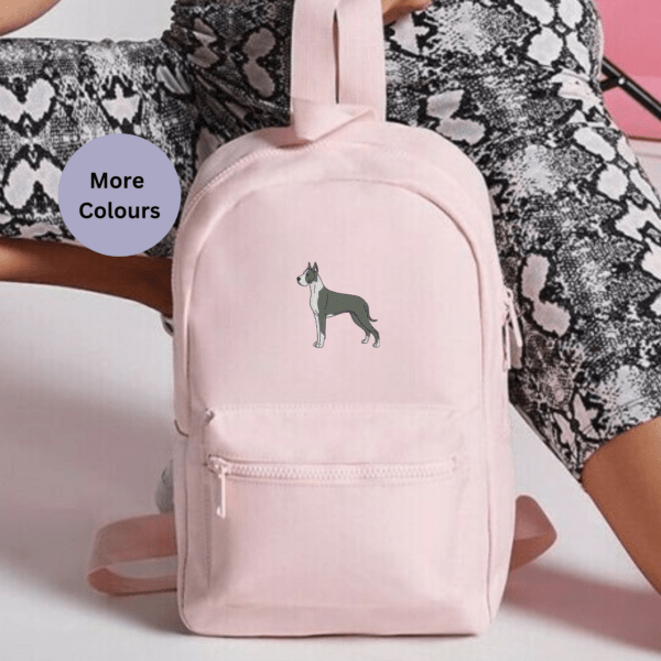 Great Dane embroidered rucksack in Navy Blue, a stylish and personalised accessory for dog walkers and Great Dane lovers.
