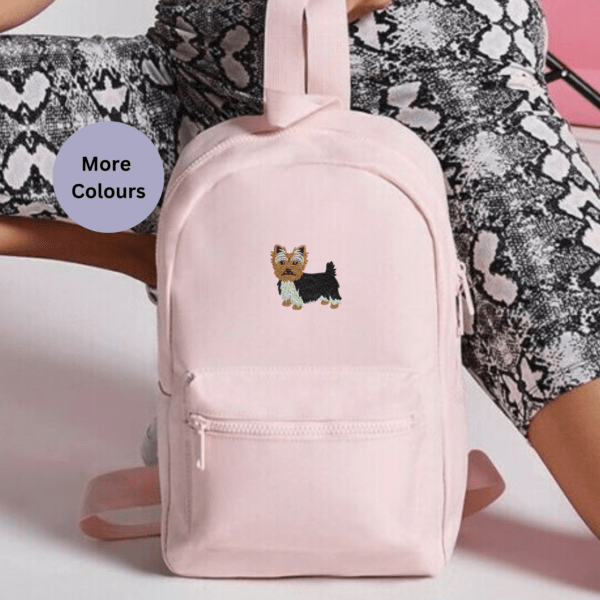 Yorkshire Terrier Rucksack with embroidered Yorkshire Terrier design, personalised with a name, perfect for dog walkers and pet lover