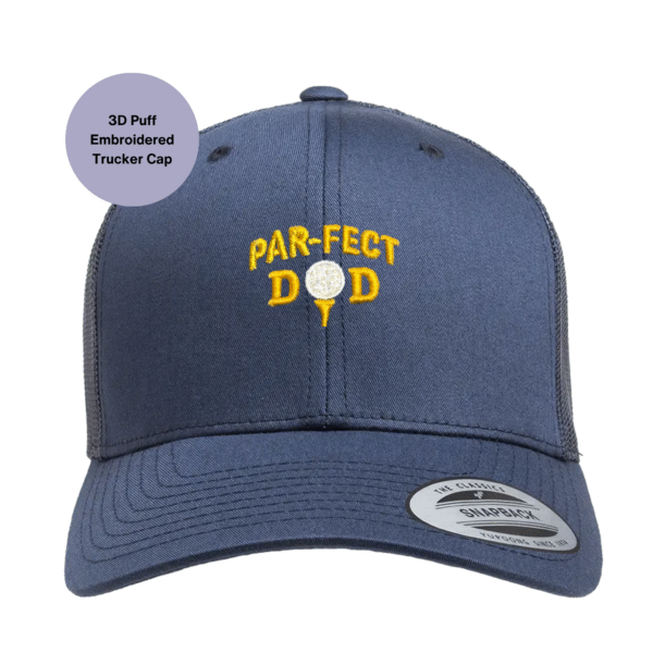 3D Puff Golf Trucker Cap, Par-Fect dad embroidered design