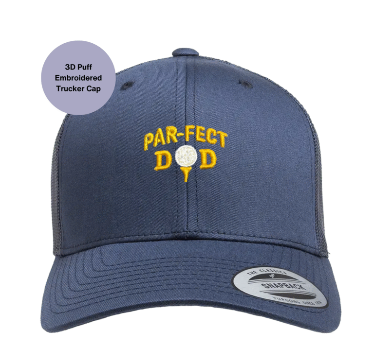 3D Puff Golf Trucker Cap, Par-Fect dad embroidered design