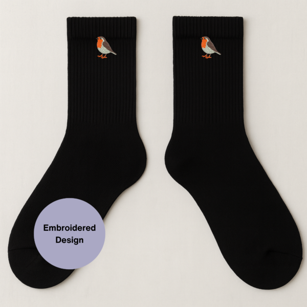 Robin Embroidered unisex Crew socks