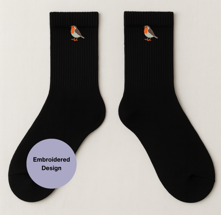 Robin Embroidered unisex Crew socks