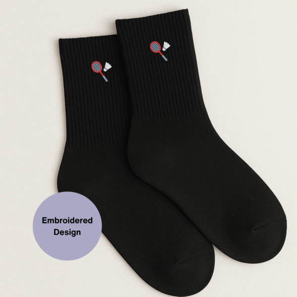 Badminton embroidered crew socks, unisex