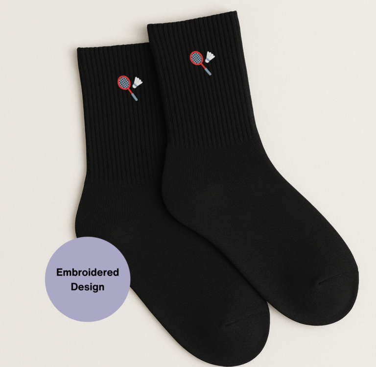 Badminton embroidered crew socks, unisex